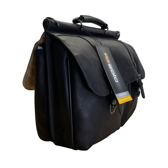 Solo Black Leather Adjustable Strap Multiple Compartments Portfolio Bag - New - Picture 6 of 14